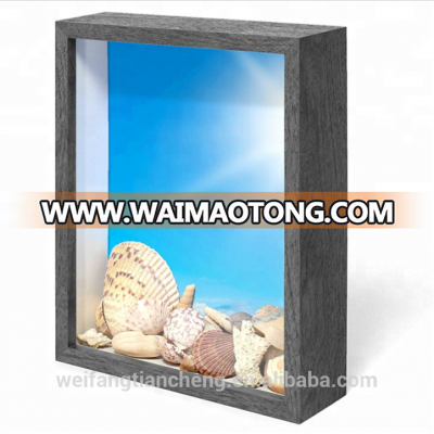 Popular different color 3d square rustic texture shadow wooden box picture frame